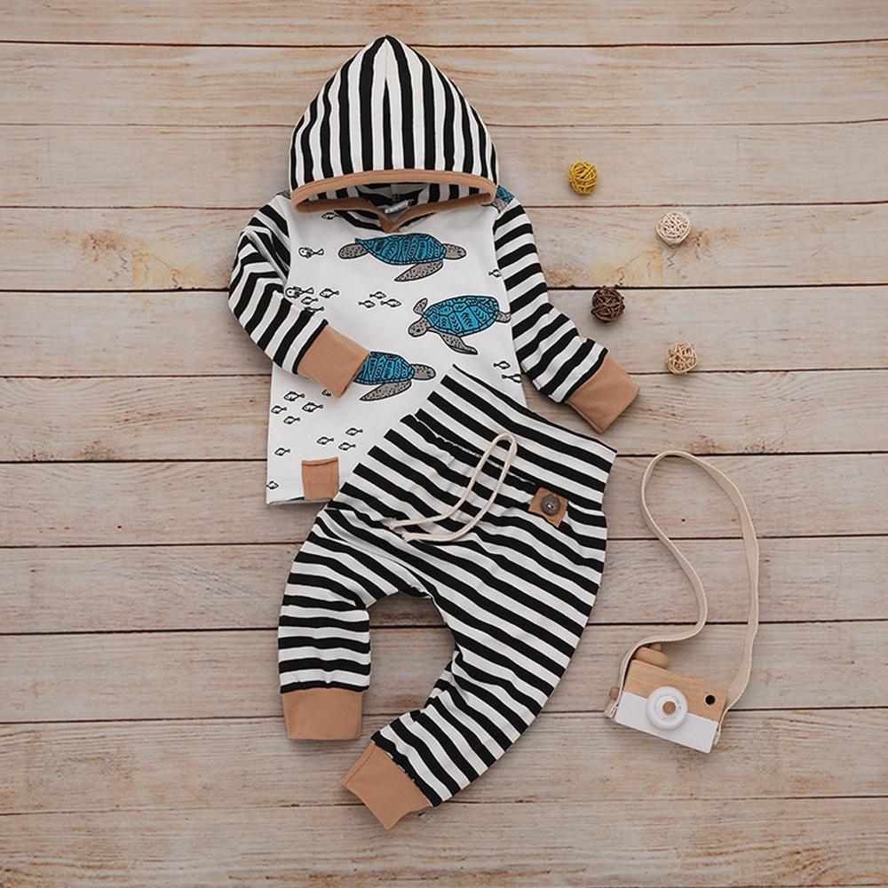 Modern Newborn Baby Boy Clothes Feather T shirt Tops Strip Pants Set For Kids