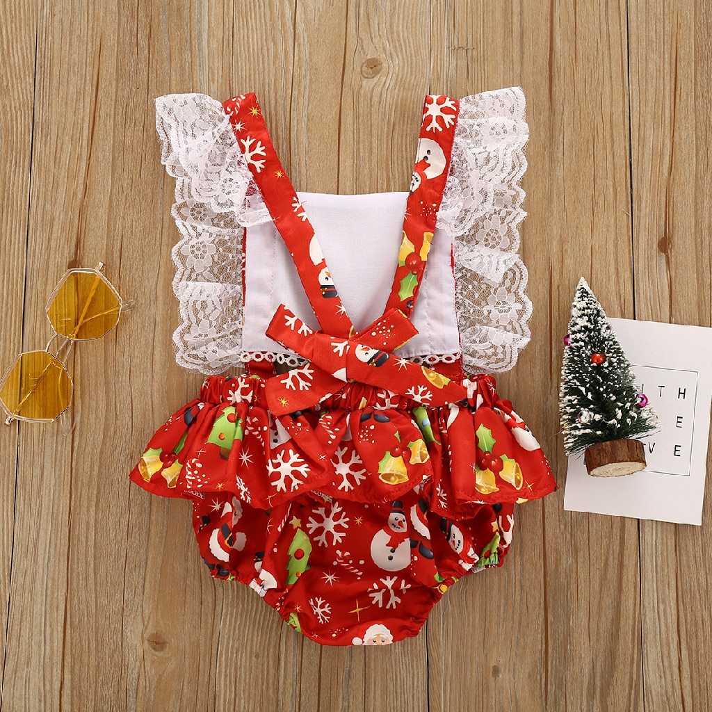 New Christmas Princess Set Newborn Baby Girls  Suspender Dress Romper Bodysuit And Hairband Set