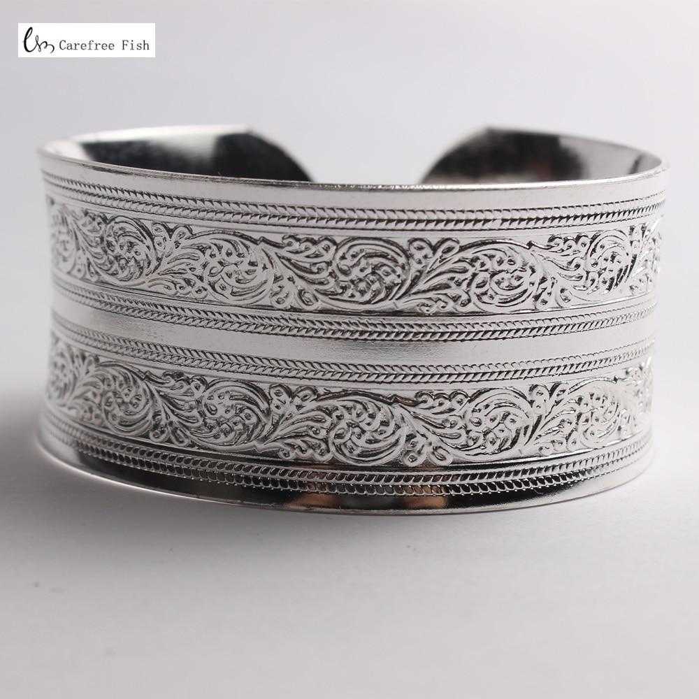 Big Elegant Luxury Amazing Classic Fashion Flower Metal Tibetan Indian Silver Vintage Retro Fashion Cuff Bracelet Bangle For Woman With Details of Animals