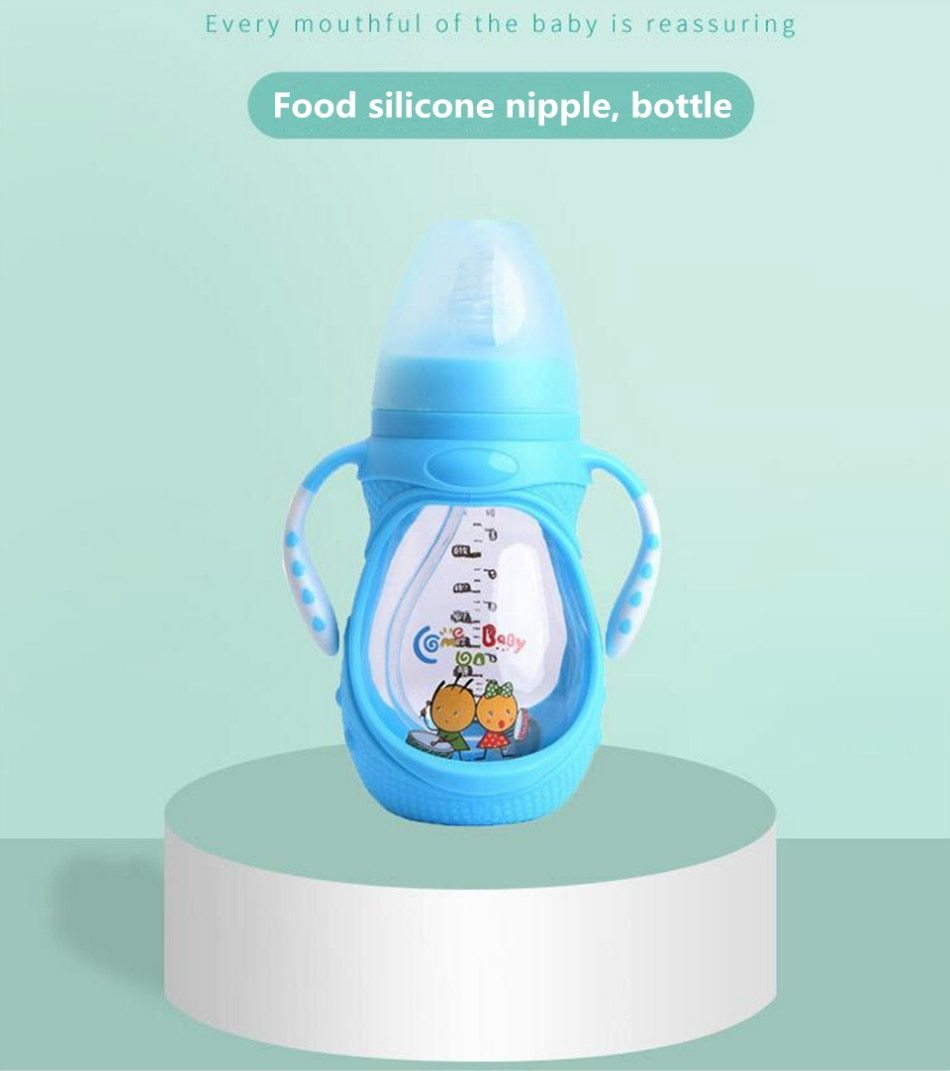 Infant Food Silicone Glass Feeding Bottle For Baby Feeding Bottle Children Drink Water to Feed Glass For Baby