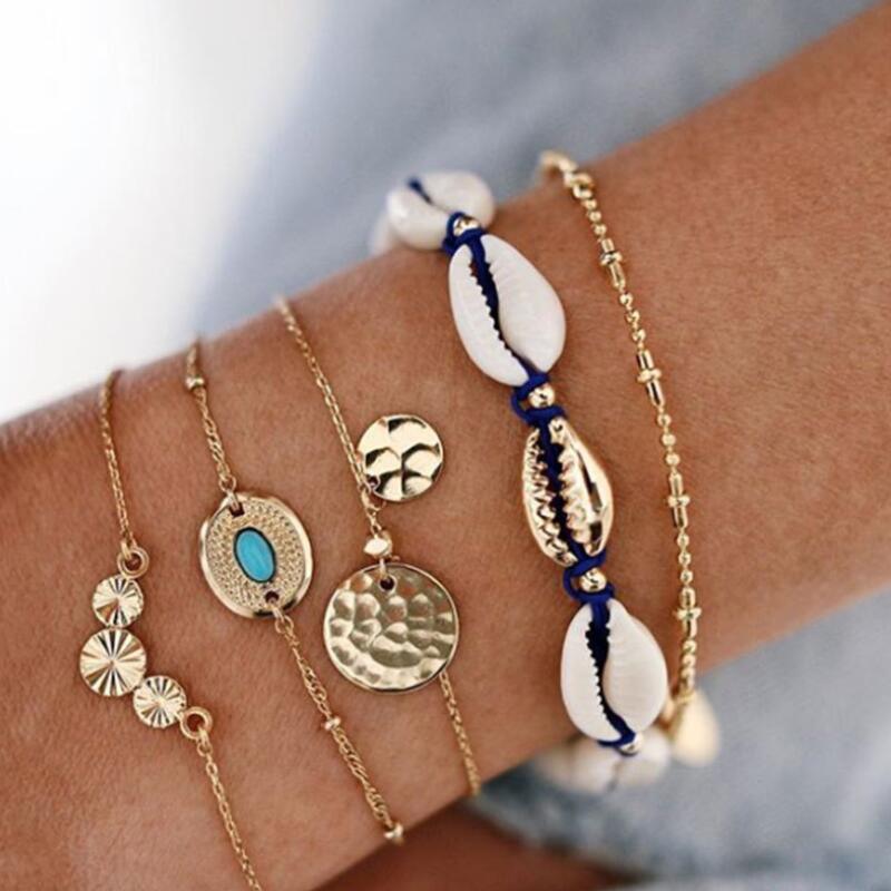 Bohemian Gold Tassel Bracelets For Women Summer Shell Clear Crystal Stone Luxury Jewelry