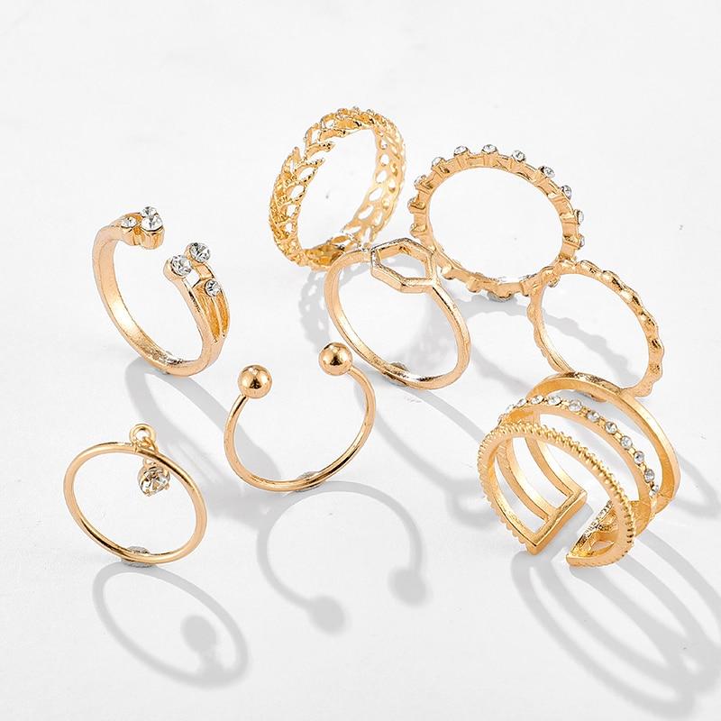 Bohemian Geometric Rings Sets Clear Crystal Stone Gold Chain Opening Rings for Women Jewelry Accessories