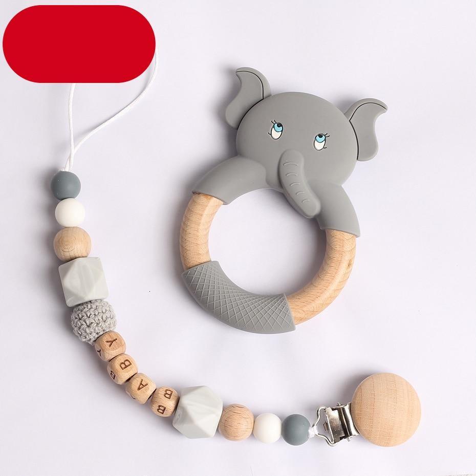 Modern Luxury Pacifier Clip Chain Beech Beads Silicone Elephant Pendant Baby Teething Nursing Clips Chain For Baby