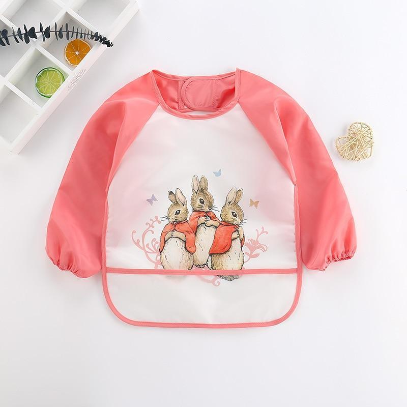 Cute Cartoon Print Baby Waterproof Long Sleeve Apron Children Feeding Smock Bib Baby Accessories