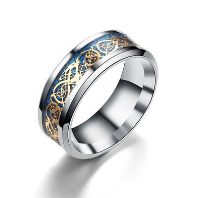 2020 New Men Fashion 316L Stainless Steel Golden Dragon Man's Ring Blu-ray Fluroscent  Celtic Tungsten Rings Simple Fashion High Quality Jewelry Design