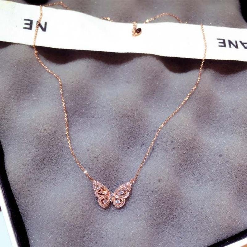 Fashion Rose Gold Butterfly Female Necklace Shiny Crystal Luxury Jewelry Cool Style Gift For Women