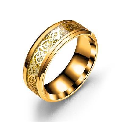 2020 New Men Fashion 316L Stainless Steel Golden Dragon Man's Ring Blu-ray Fluroscent  Celtic Tungsten Rings Simple Fashion High Quality Jewelry Design