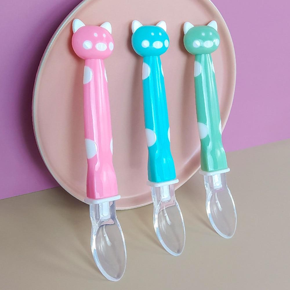 1pcs Baby Soft Silicone Spoon Candy Color Temperature Sensing Spoon Children Food Baby Feeding Tools For Eating