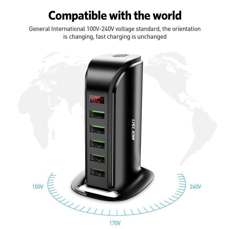 Powerful 5 Port USB Energy Saving Charger LED Display Multi USB Charging Station Dock Universal Mobile Phone Desktop Wall Home EU UK Plug