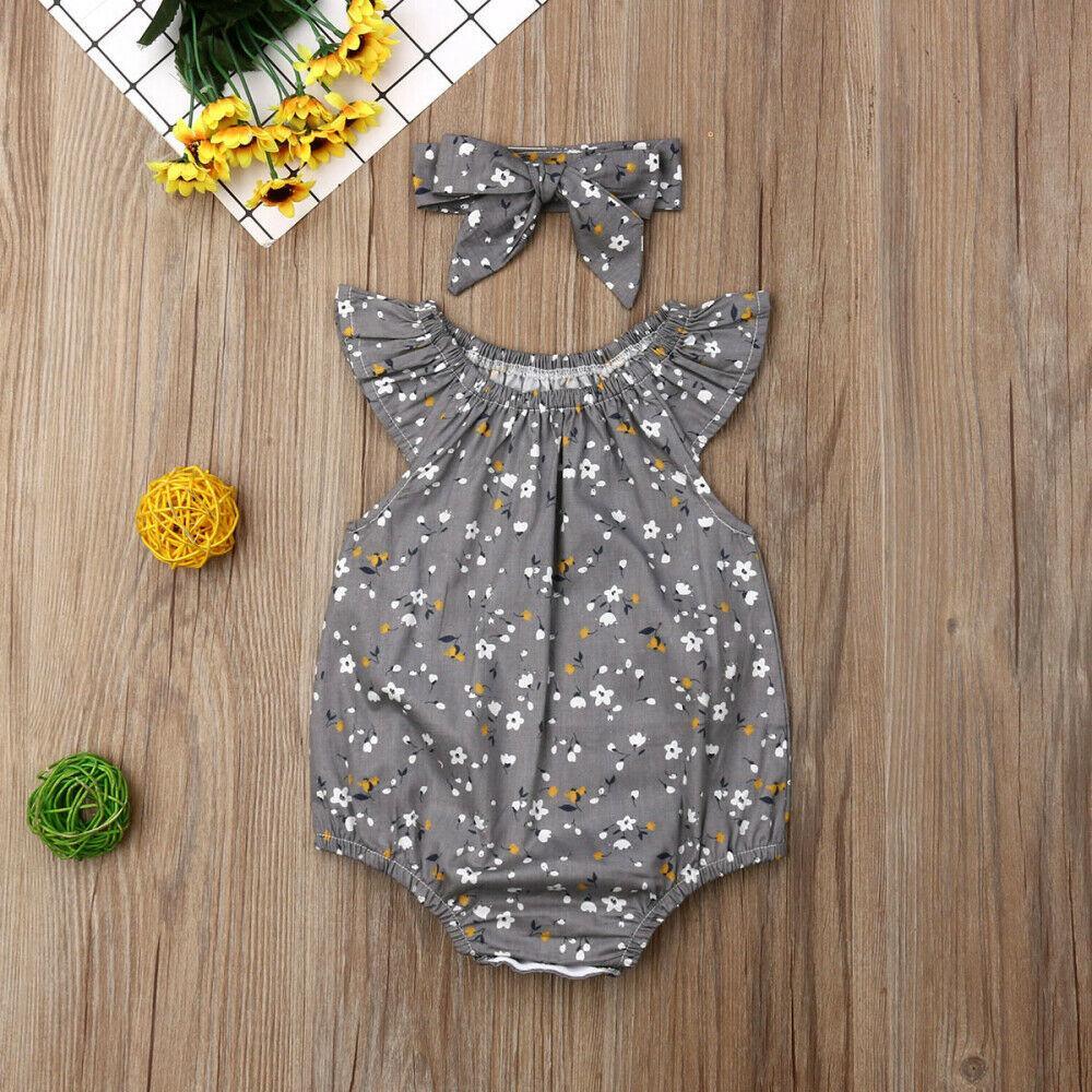 Newborn Infant Baby Girl Clothes Sleeveless Floral Bodysuit Headband 2PCS Jumpsuit Playsuit Outfit Dress For Girls