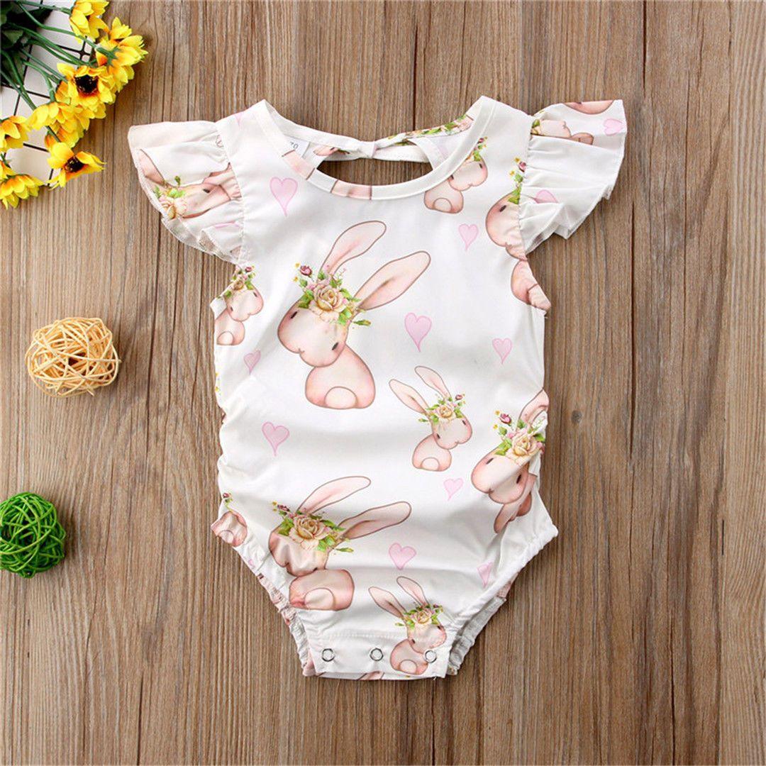 Modern Luxury Baby Girls Bunny Floral Off shoulder Romper Jumpsuit Outfits For Baby Girl