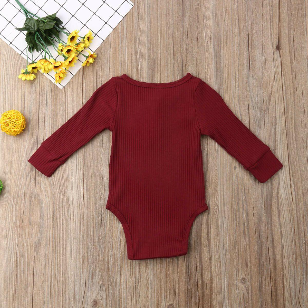 Newborn Infant Baby Girl Boy Ribbed Bodysuit  Ruffle  Long Sleeve One-Pieces Solid Jumpsuit Outfits For Girls