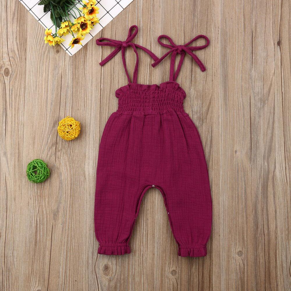 Baby Summer Clothes Sleeveless Strap Pants Solid Overalls Cotton Outfits Jumpsuits/ Romper for Girls