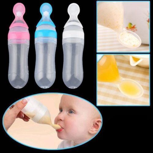 Safety Infant Baby Silicone Feeding With Spoon Feeder Food Rice Cereal Bottle For Best Gift For Kids and Baby