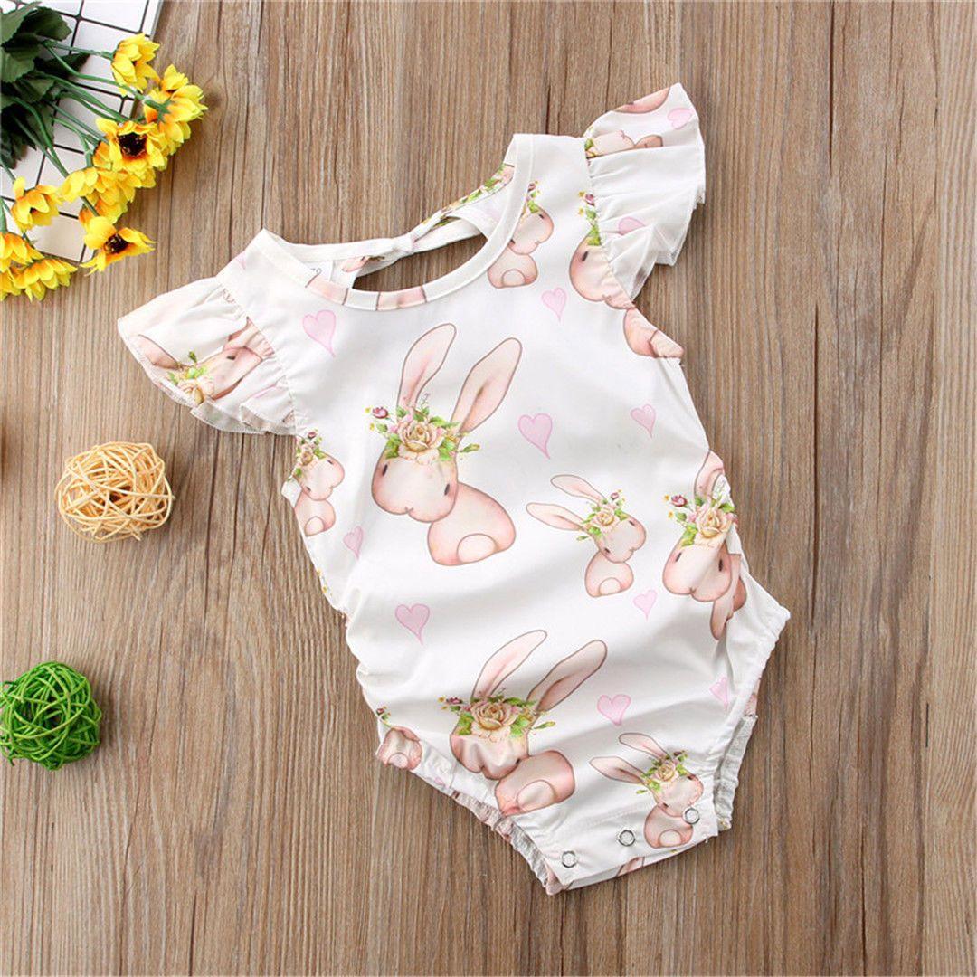 Modern Luxury Baby Girls Bunny Floral Off shoulder Romper Jumpsuit Outfits For Baby Girl