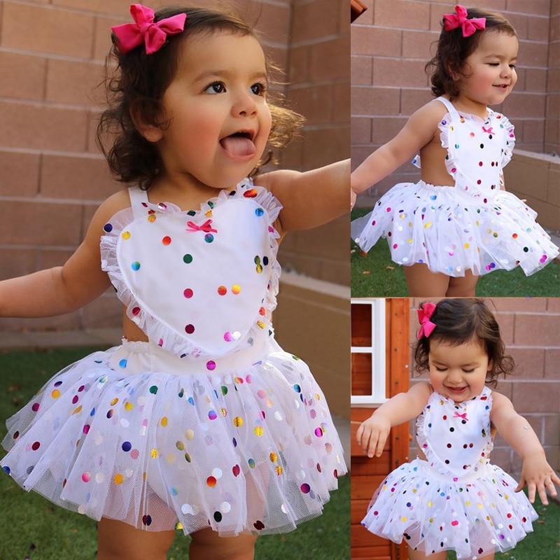 Newborn Infant Baby Girl Romper with Sequin Dot Tulle Dress Outfits for Toddler Girls Dress For Birthday And Party