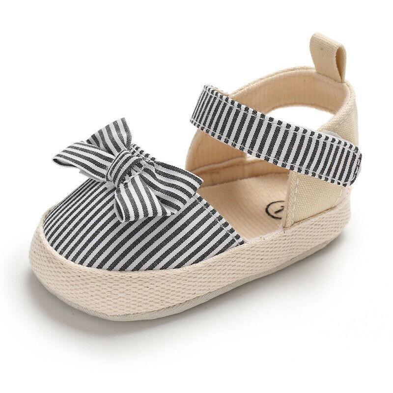 Newborn Baby Girl Striped Bow Sandals Soft Shoes Infants Anti-Slip Sneaker New Fashion Clogs 0-18M