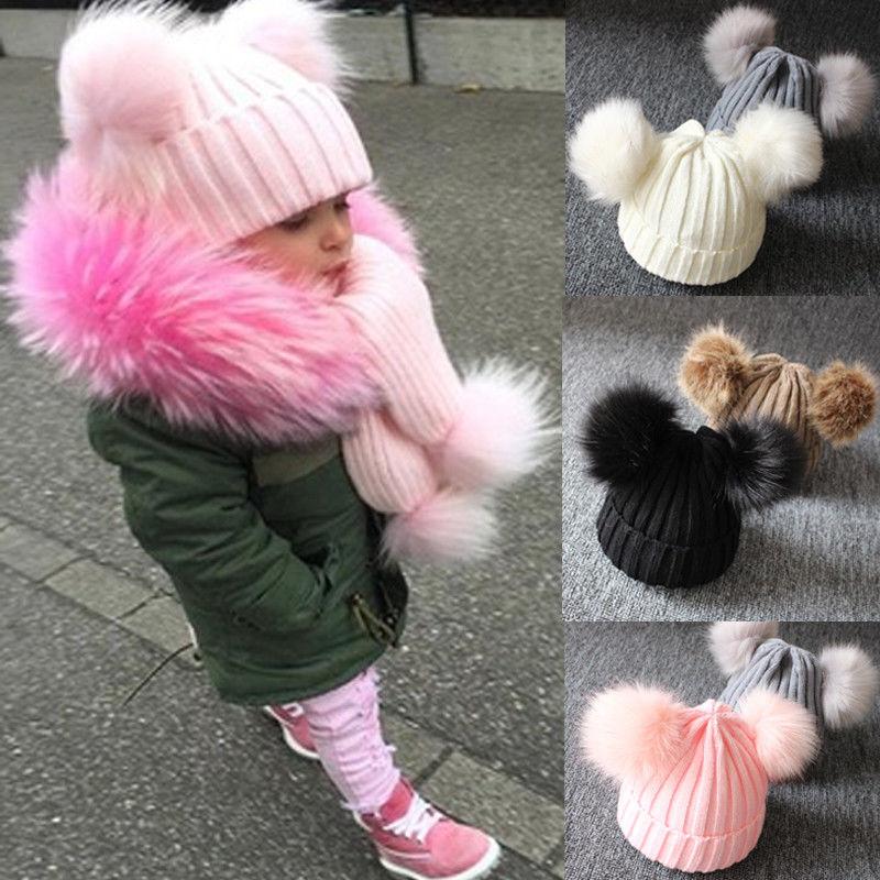 Trend Cute Newborn Baby Winter Warm Hats Infant Kids Girls Boys Knit Hat With Pompom Ball Beanie Caps For Girls