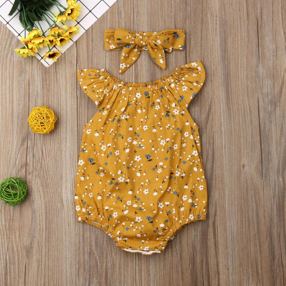 Newborn Infant Baby Girl Clothes Sleeveless Floral Bodysuit Headband 2PCS Jumpsuit Playsuit Outfit Dress For Girls