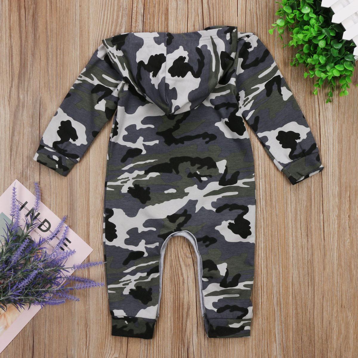 Infant Baby Boy Hooded Camouflage Military Design Romper Warm Spring Autumn Jumpsuit For Baby Kids