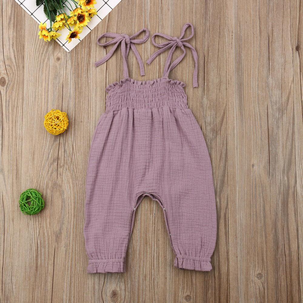 Baby Summer Clothes Sleeveless Strap Pants Solid Overalls Cotton Outfits Jumpsuits/ Romper for Girls