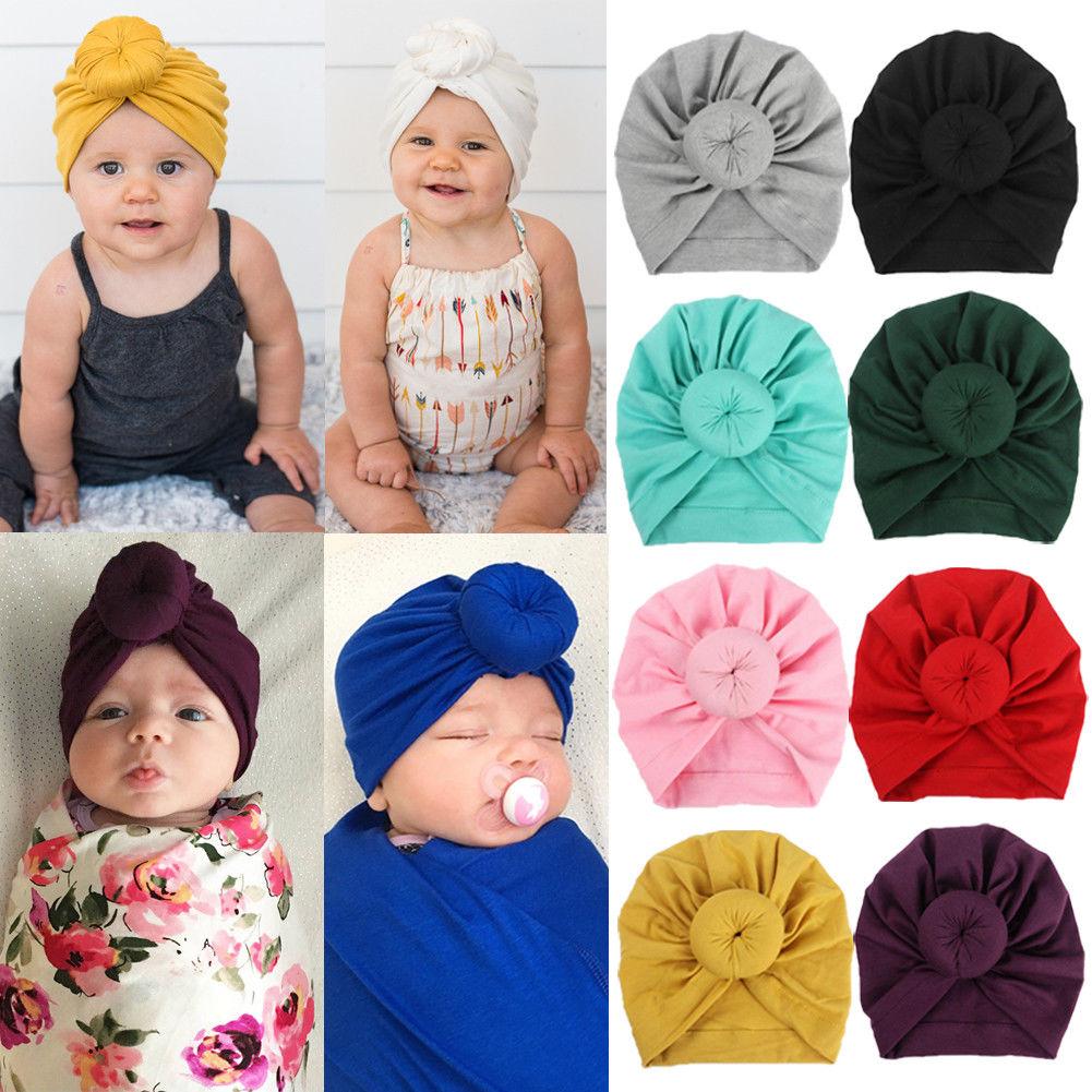 Newborn Toddler Baby Girl Turban Cotton Beanie Hat Warm Soft Cap Solid Knot Soft Wrap In Modern Style