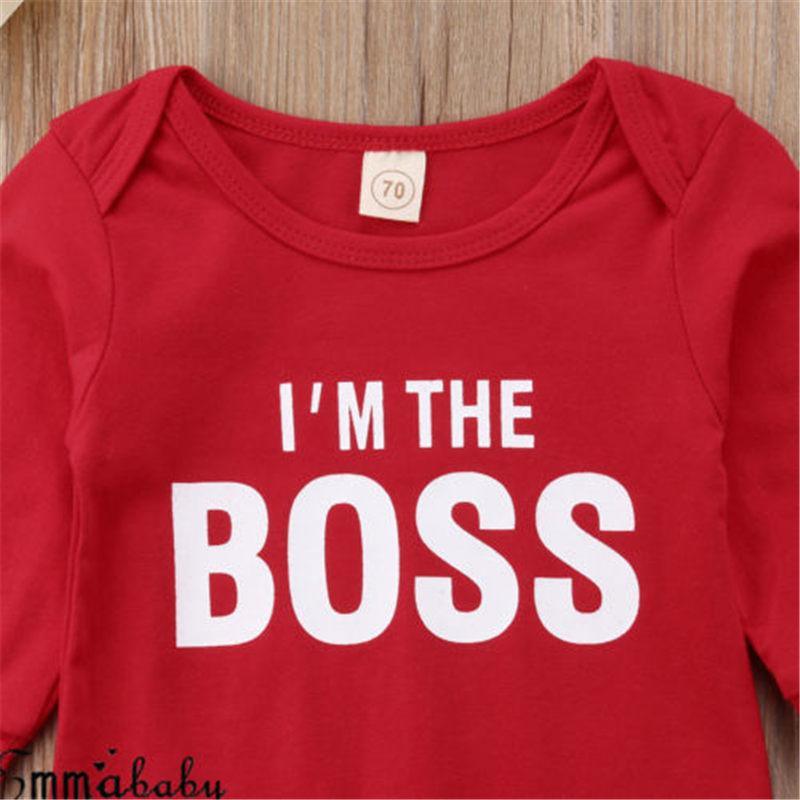 Cute Newborn Baby Child I'm the BOSS Romper Outfits Christmas Clothing Gifts for Boys/Girls Modern Red Jumpsuit