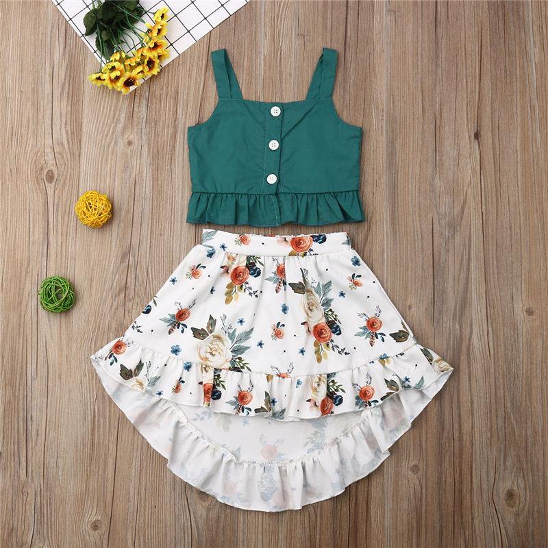 Stilish 2Pcs Baby Girl Toddler Dress For Baby Girl with Ruffle Tops Floral Dress Set In Modern Flower Interetsing Design For Girls Kids