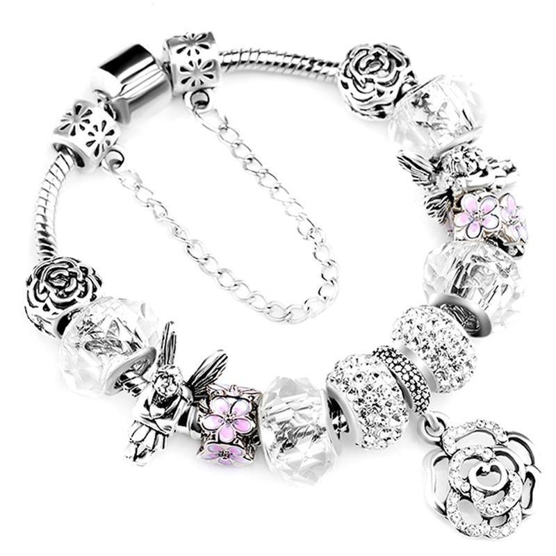 Modern  Rose Pendant Tree Of Life Charm Bracelet For Women With Unicorn Bead Bracelets & Bangles Fashion Jewellery Pulseras Mujer Design 925 Sterling Silver Breacelet