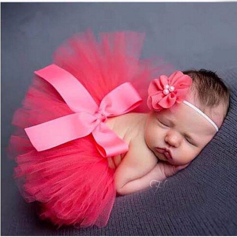 Luxury Modern Elegant Baby Girl Tulle Tutu Skirt and Flower Headband Set Newborn Dress With Big Bow And With Headband