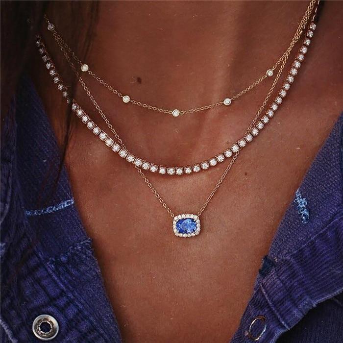 Luxury Modern Moon and Star Arabic Crystal Choker Multilayer Chain Necklaces For Women Luxury Jewelry Vintage Cool Style For Ladies