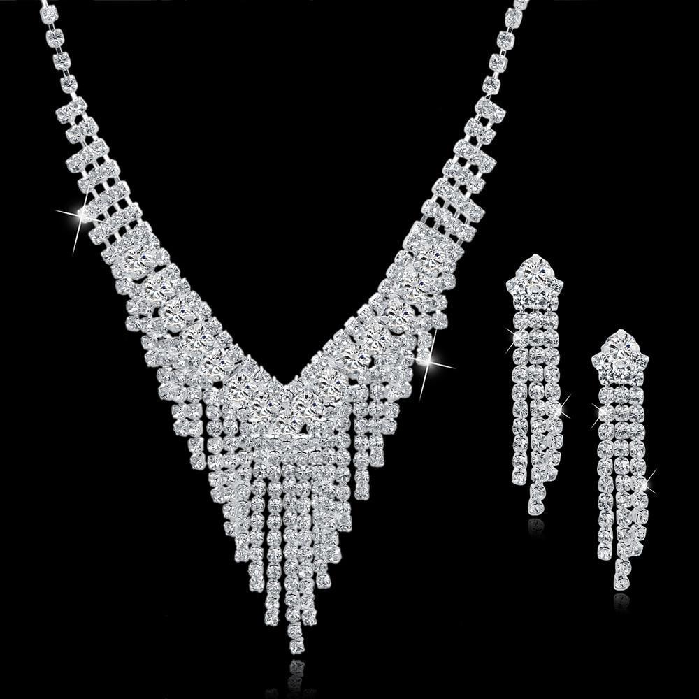 Wedding Jewellery Set Crystal Bridal Jewelry Sets For Women Long Tassel Statement Necklace/Earrings Set