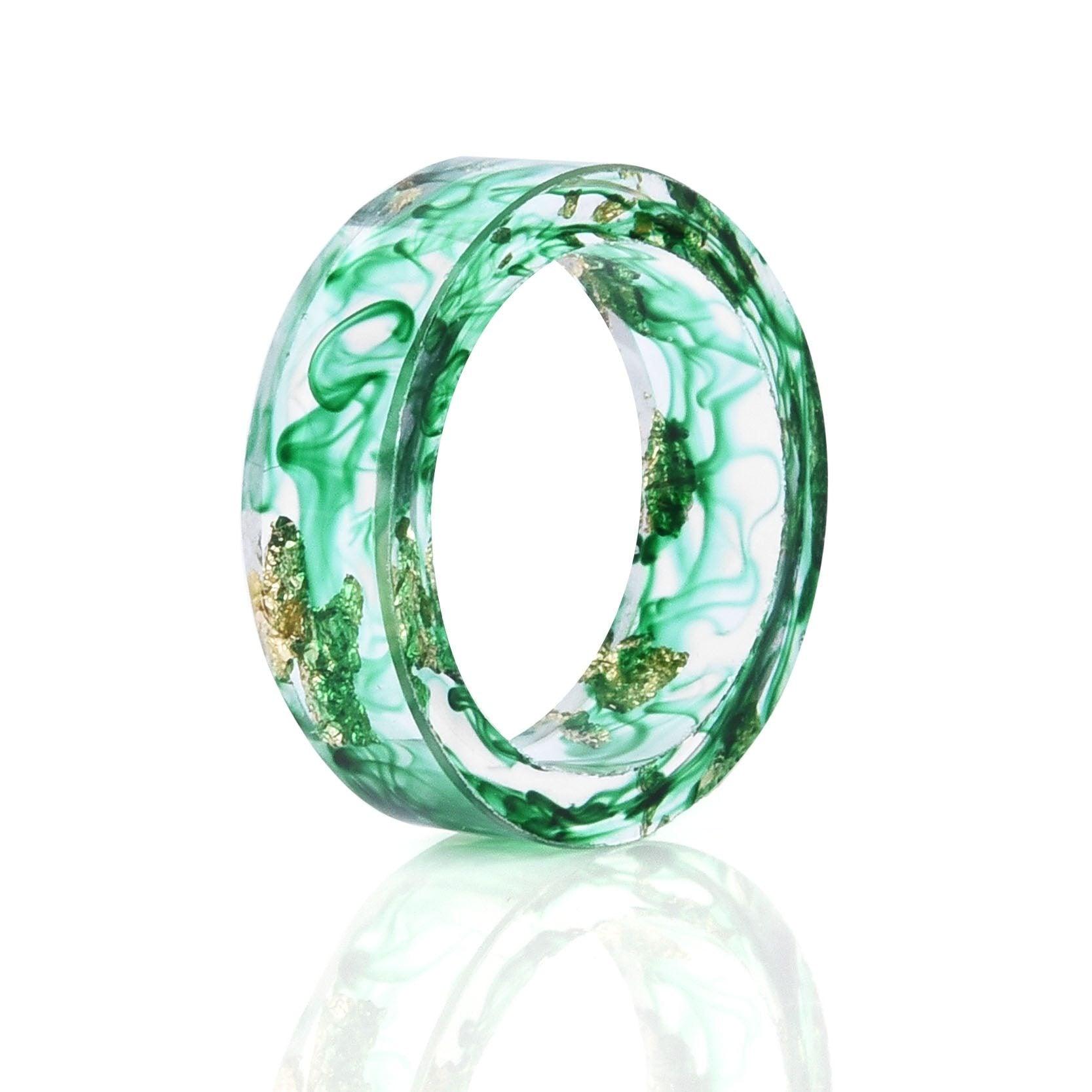 Handmade Luxury Nature Ring with 8 Colors High Quality Gold Foil Paper Inside Transparent Resin Rings for Women and Men