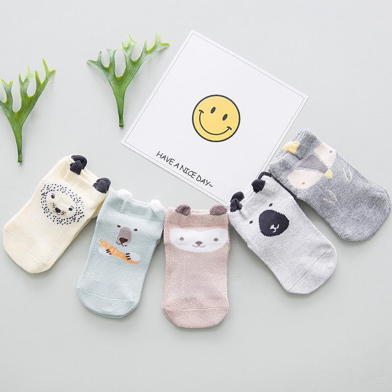 Anti Slip 5 Pairs Cute Cartoon Mesh Thin Soft Cotton Socks For Newborns Baby Girls And Boys