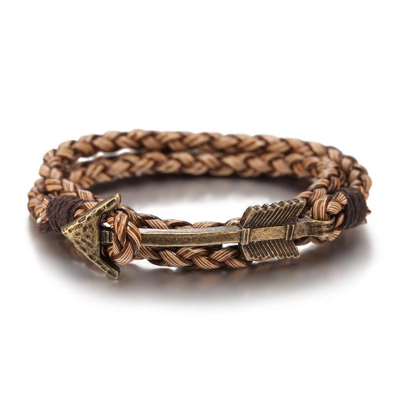 New Arrival Multilayer Charm Leather Vintage Bronze Arrow Bracelet Anchor Bracelet For Men and Women Lovers' Gift