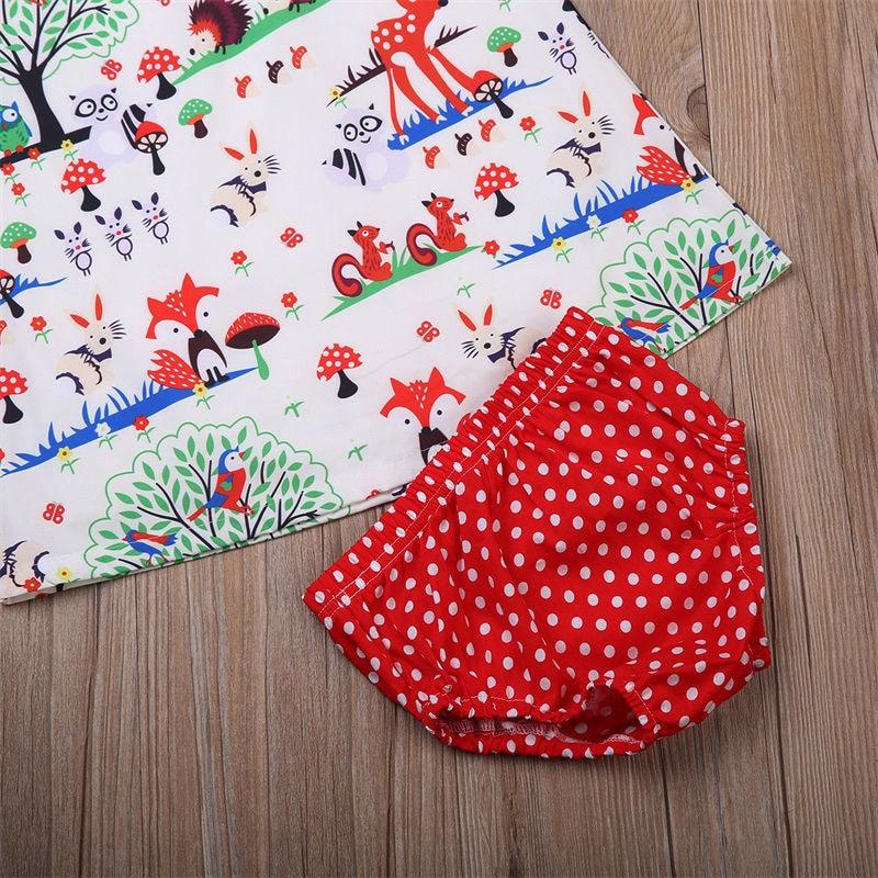 Summer Baby Girl Clothes Toddler Floral Headband Cartoon Dress Dot Shorts Outfits Clothes set 0-24M For Baby Girls  With Bow