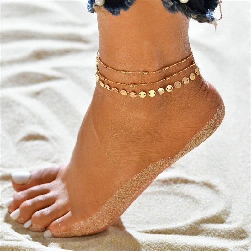 Modern Foot Brecelets Gold Female Anklets Barefoot Crochet Jewelry For Leg, Foot Bracelets in Elegant Luxury Trend Style