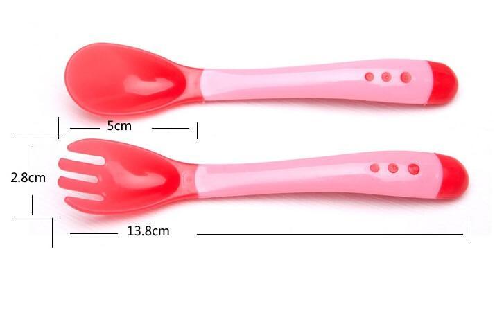 1 Set Children Kids Tableware Temperature Silicone Soft  Spoon Fork Cutlery Feeding Dish Infant Boys and Girls Unique Baby Feeding Tool