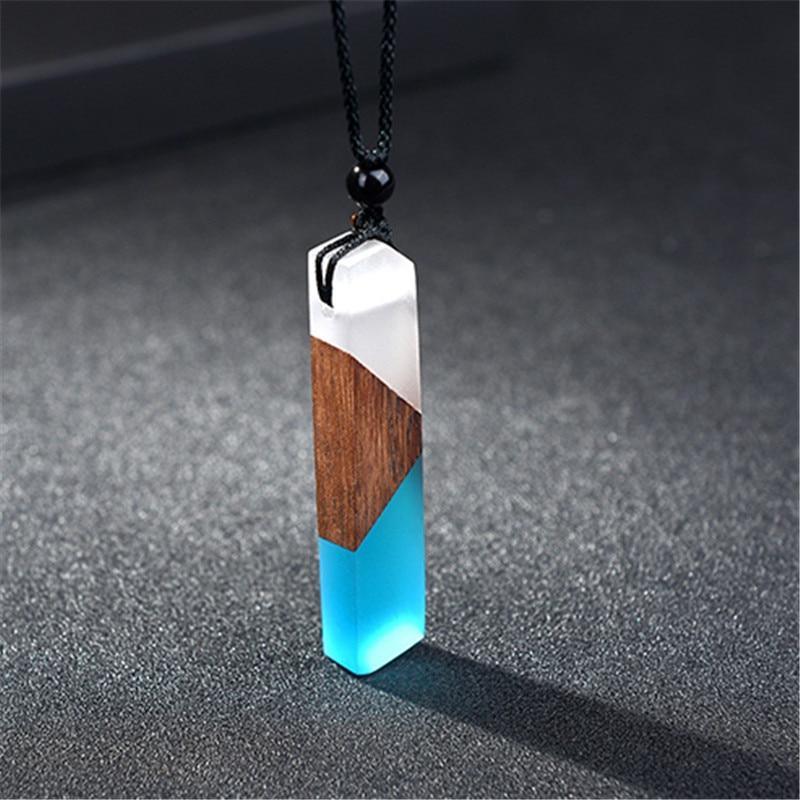 Fashion Natural Wooden Men Necklace Handmade Wood Resin Necklace Vintage Statement Necklaces & Pendants Long Rope Jewelry Gifts For Men and Women