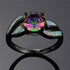 Charming  Fire Opal Ring Colorful Sappjire Women Rainbow Jewelry Black Gold Filled Engagement Rings In Modern Elegant Design