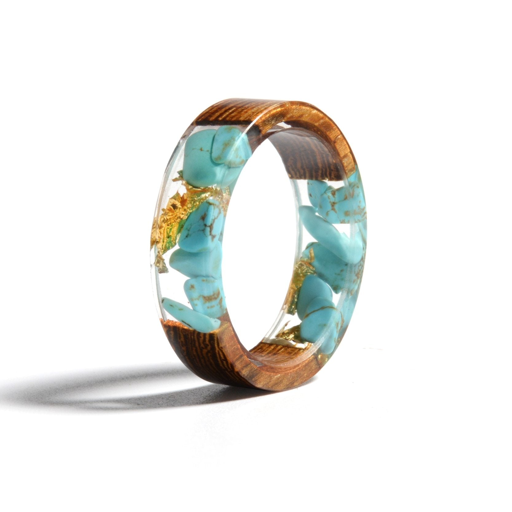 Handmade Wood Resin Ring Dried Flowers Plants Inside Jewelry Resin Ring Transparent Anniversary Ring for Women and Men In Modern Style