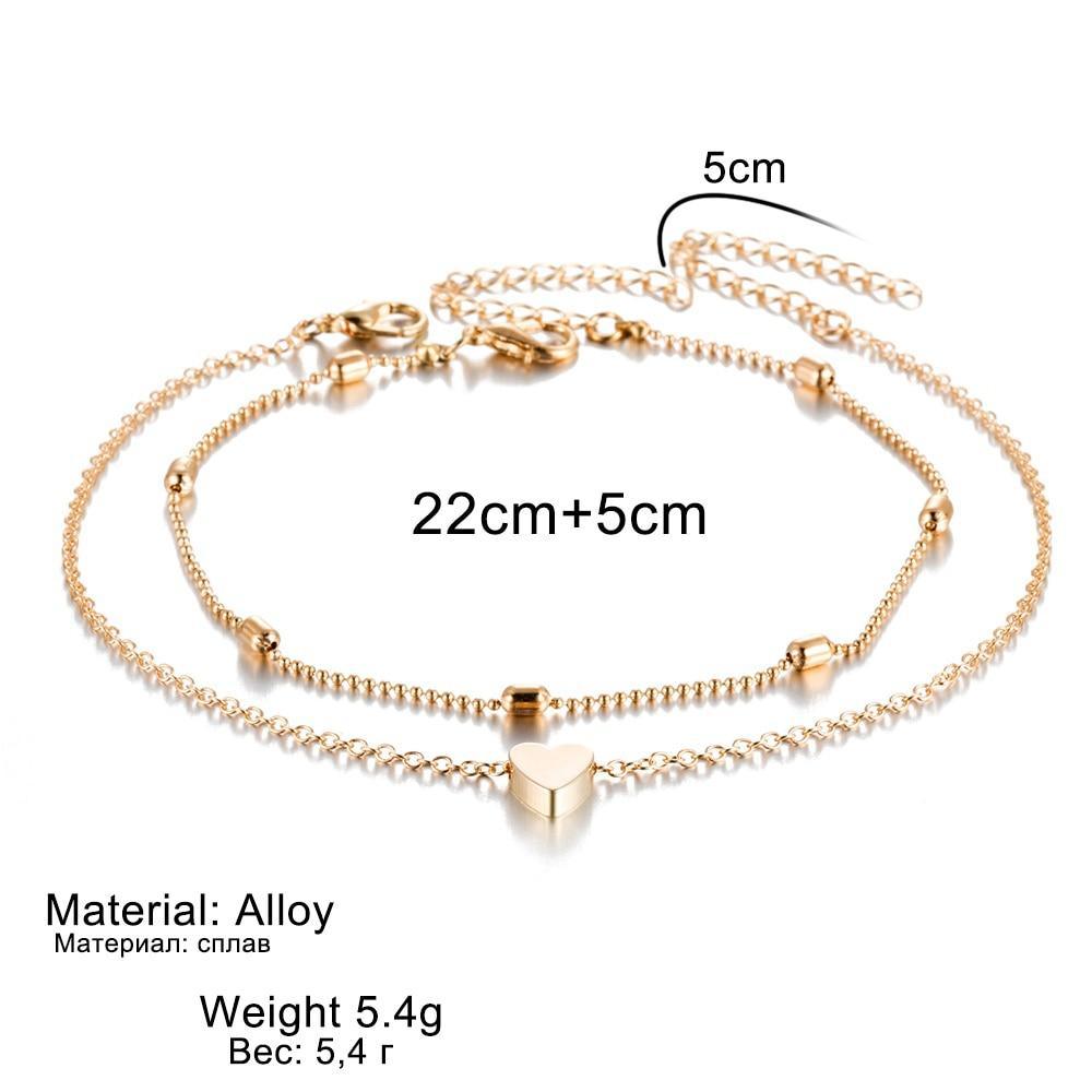 Simple Heart Female Anklets Crochet Sandals Foot Brecelets Jewelry For Women