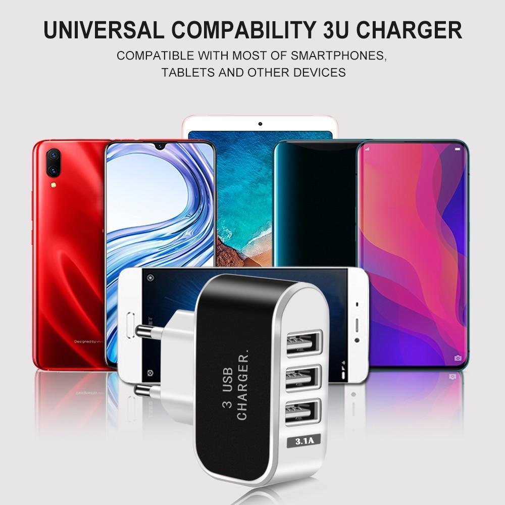 3 Ports USB Charger 5V 2A USB Wall Power Adapter EU Charger Quick Charging Ideal Phone Charger