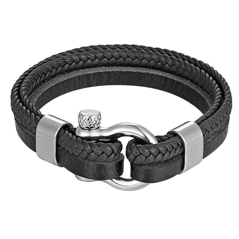 High Quality Stainless Steel Shackle Buckle Leather Survival Anchor Bracelets Bangle Men Surf Nautical Sailor Surfer Wristband Jewelry