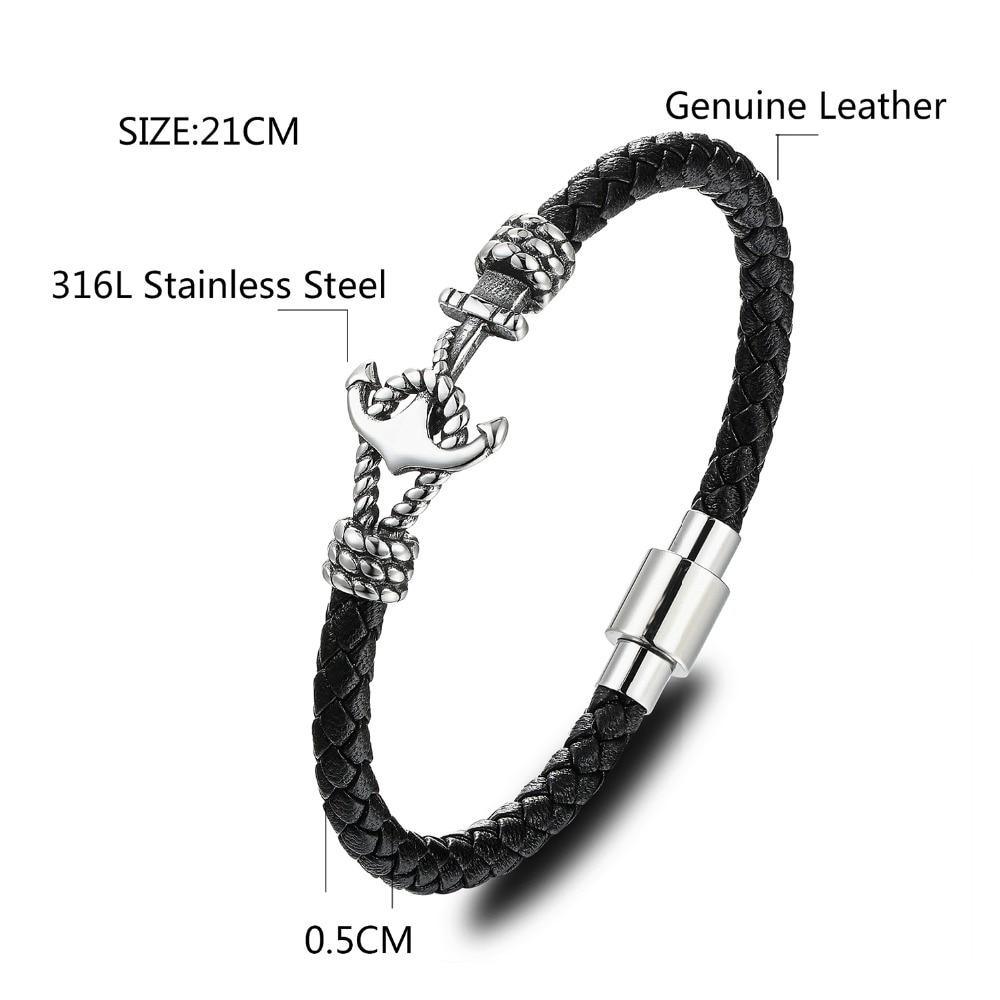 Modern Design Popular Black Leather Anchor Luxury Bracelet For Men Stainless Steel Leather Bracelet Elegant And Couple Bracelet