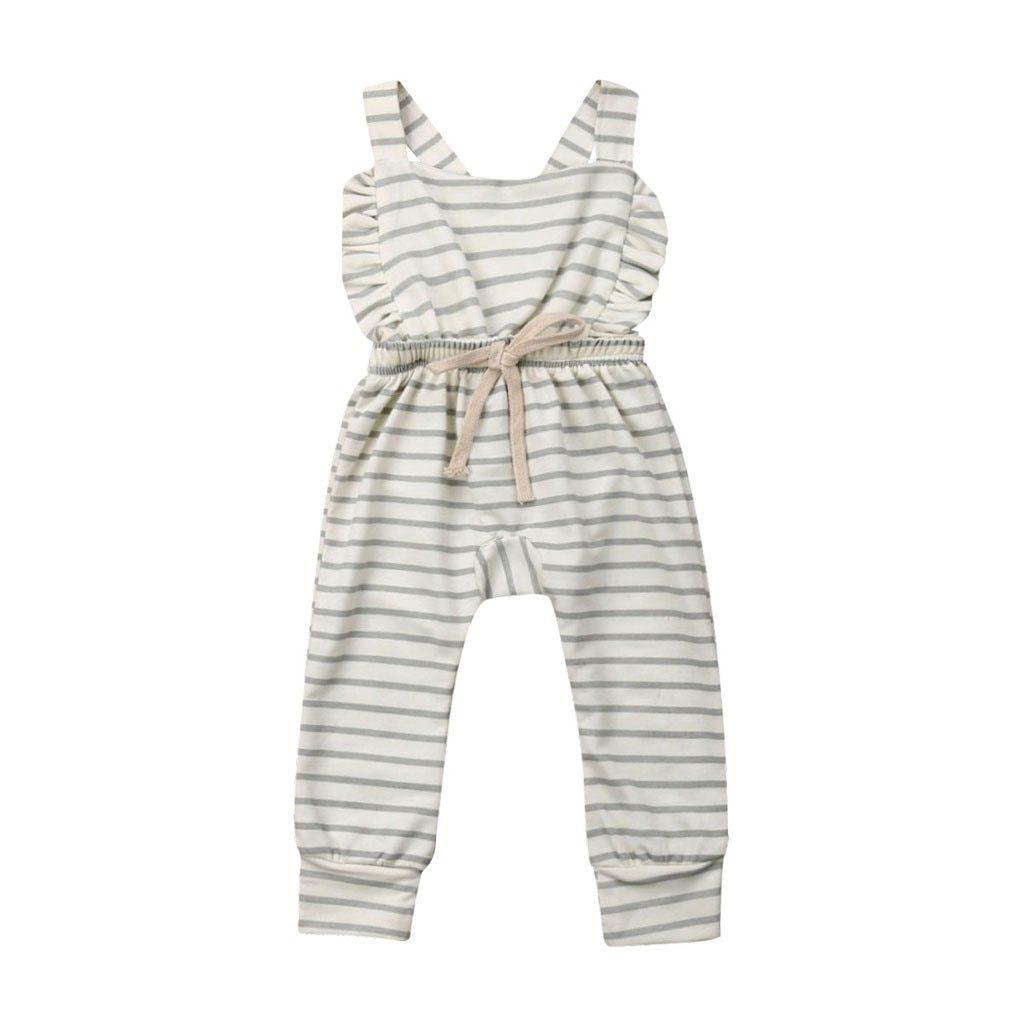 Newborn Baby Girl Boy Backless Striped Ruffle Romper Overalls Jumpsuit Clothes In Retro Syle For Boys And Girls