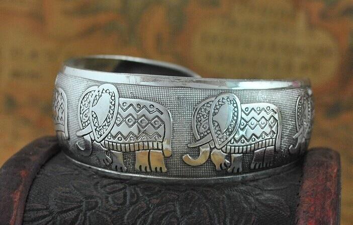 Big Elegant Luxury Amazing Classic Fashion Flower Metal Tibetan Indian Silver Vintage Retro Fashion Cuff Bracelet Bangle For Woman With Details of Animals