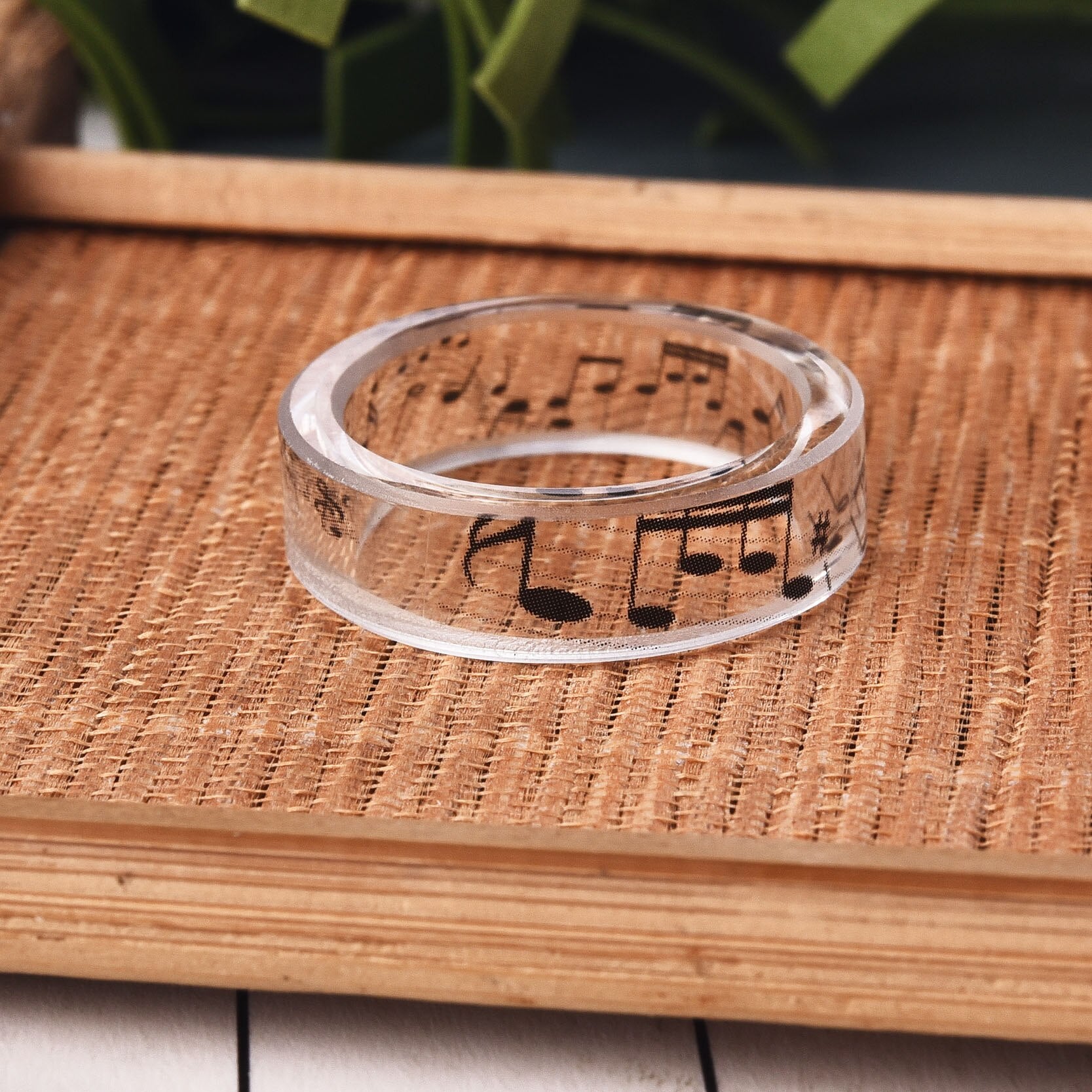 Transparent Resin Ring Rabbit Dog Bat Cat Castle Music Note Pattern Inside For Women and Men.