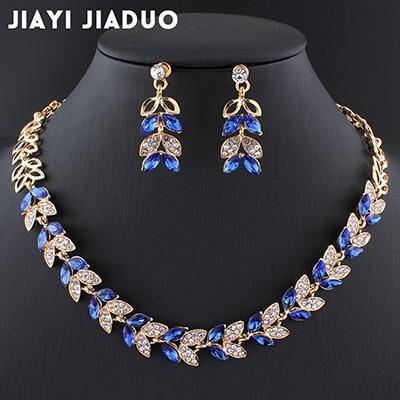 Wedding Jewelry Sets for Charming Women Green Glass Crystal Necklace Earrings Sets In Several Modern Luxury Design With Earrings and Necklace