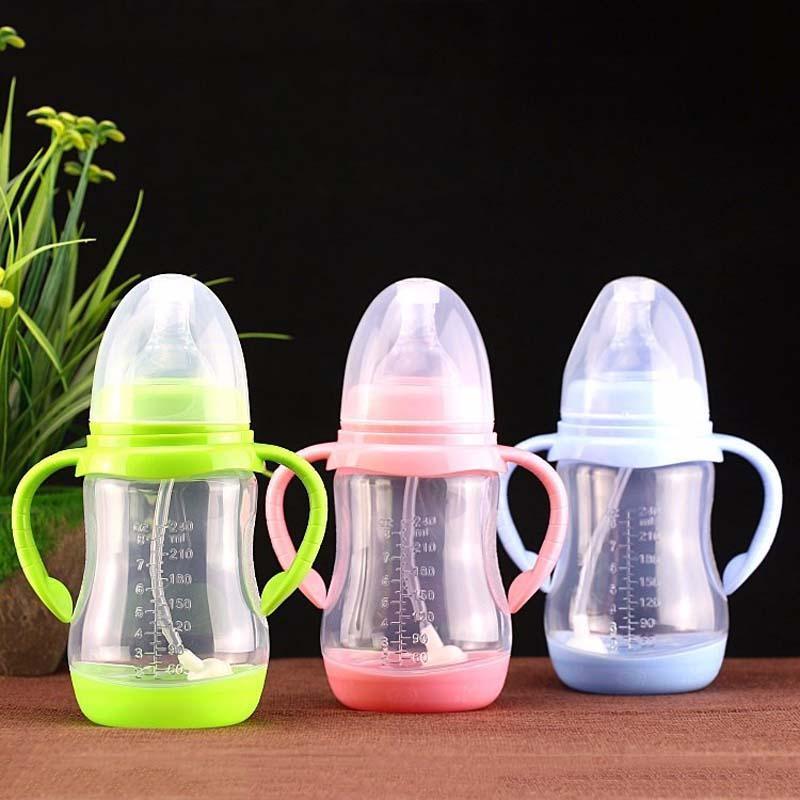 Baby Safe Plastic BPA Free Anti-colic Baby Milk Water Juice Bottle with Straw for Infant Feeding For Kids